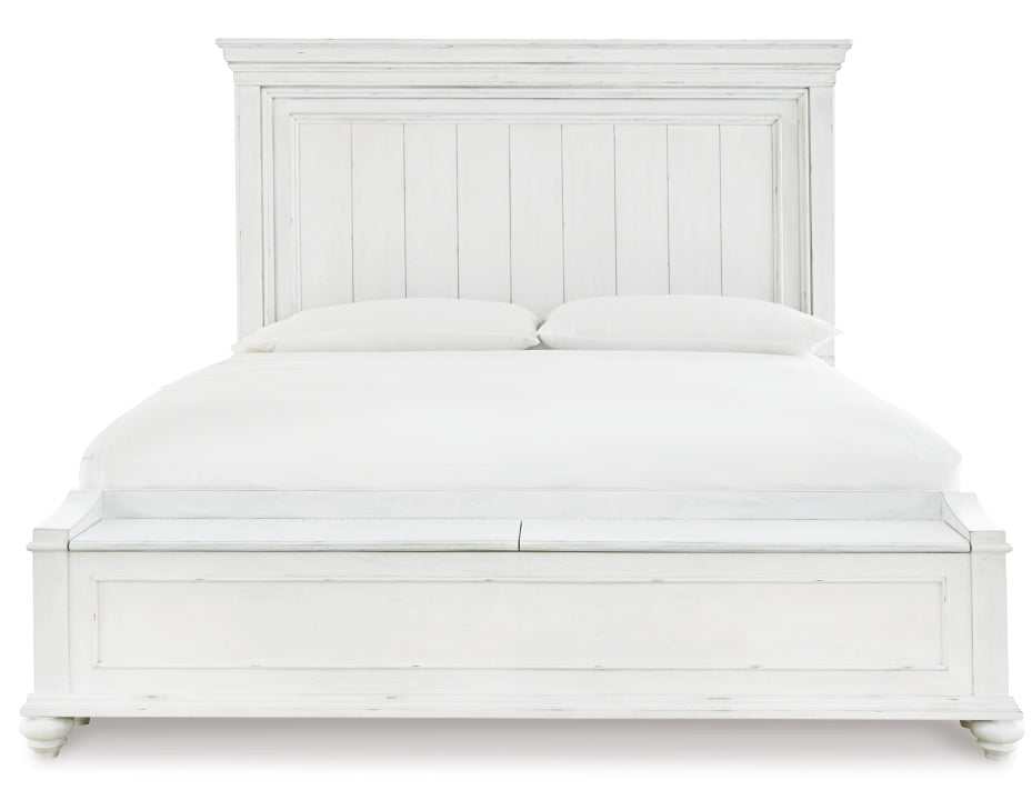 Kanwyn Whitewash King Panel Bed w/ Storage Bench