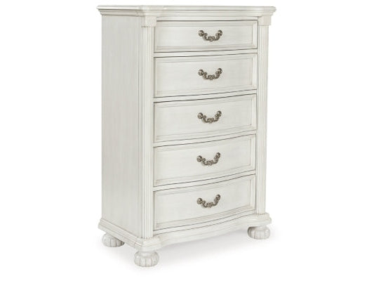 Montelaine Antique White Five Drawer Chest - Ornate Home