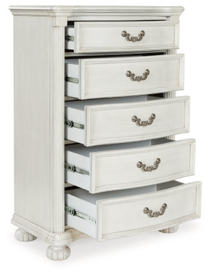 Montelaine Antique White Five Drawer Chest - Ornate Home