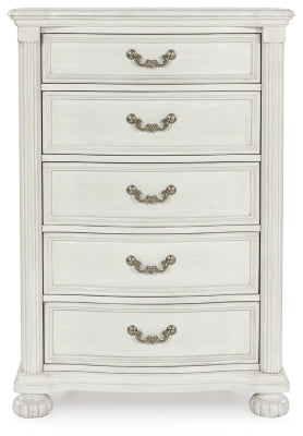 Montelaine Antique White Five Drawer Chest - Ornate Home