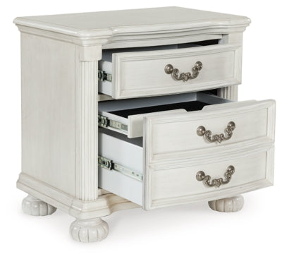 Montelaine Antique White Three Drawer Nightstand - Ornate Home