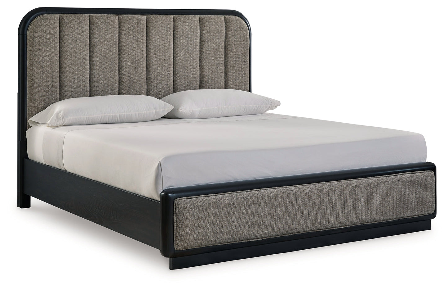 Rowanbeck Gray/Black King Upholstered Panel Bed