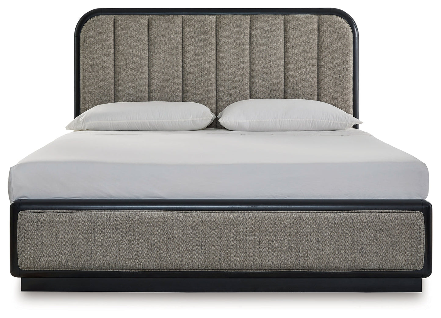 Rowanbeck Gray/Black King Upholstered Panel Bed