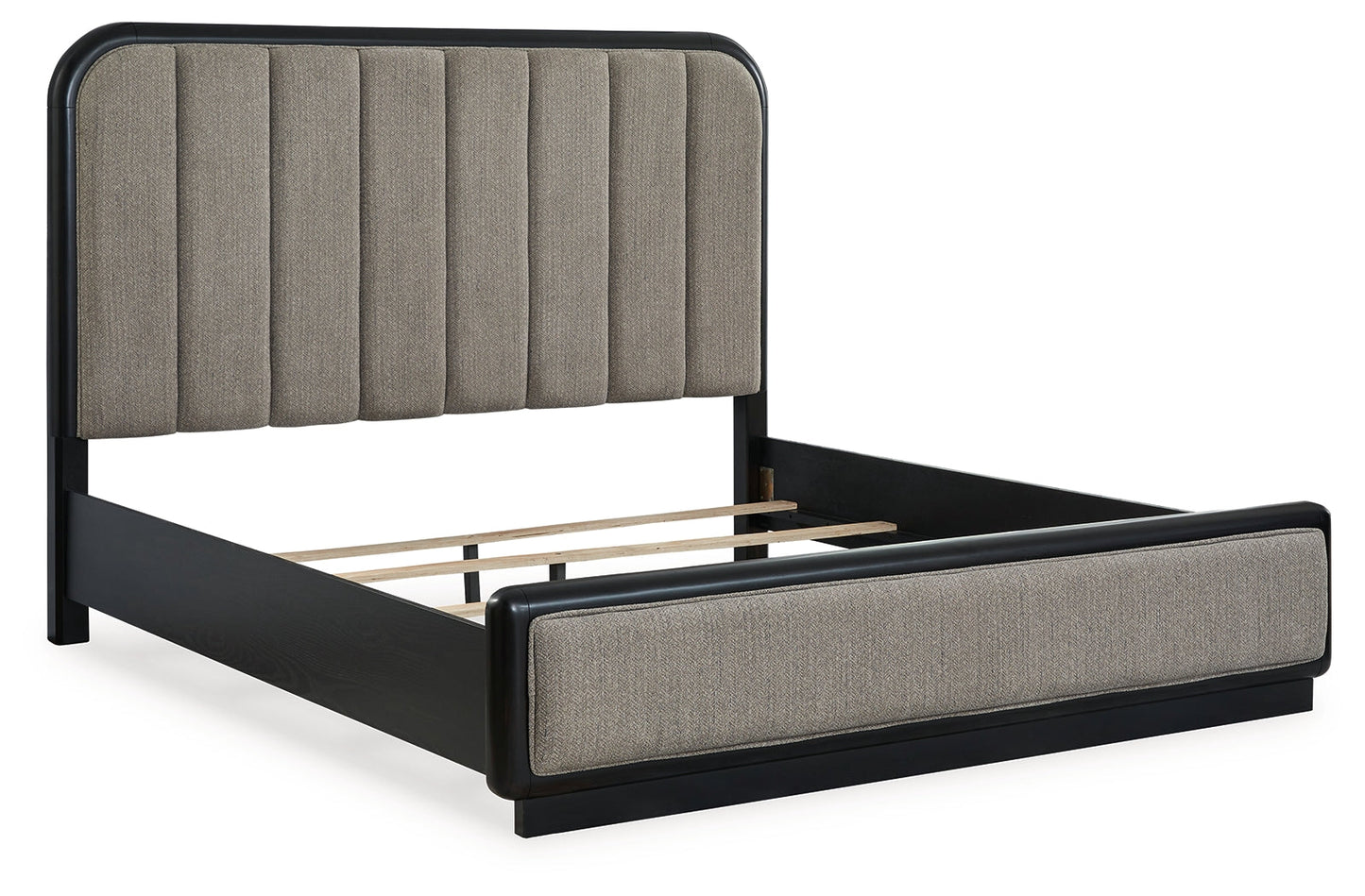 Rowanbeck Gray/Black King Upholstered Panel Bed