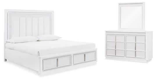 Chalanna Queen Upholstered Storage Bedroom Set with Dresser and Mirror