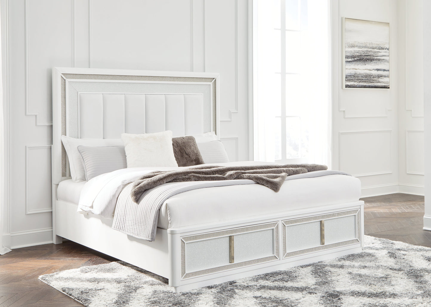 Chalanna White California King Upholstered Storage Bed