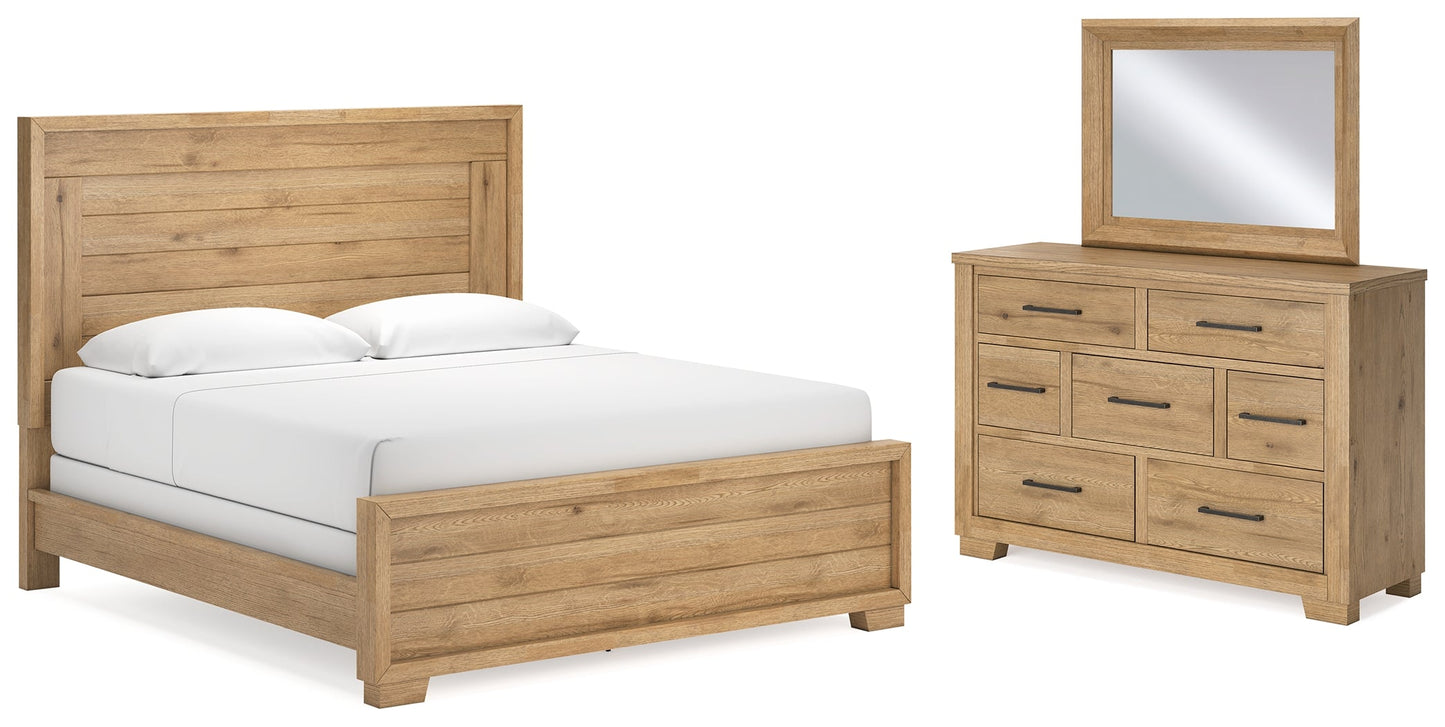 Galliden Brown California King Panel Bedroom Set with Dresser and Mirror