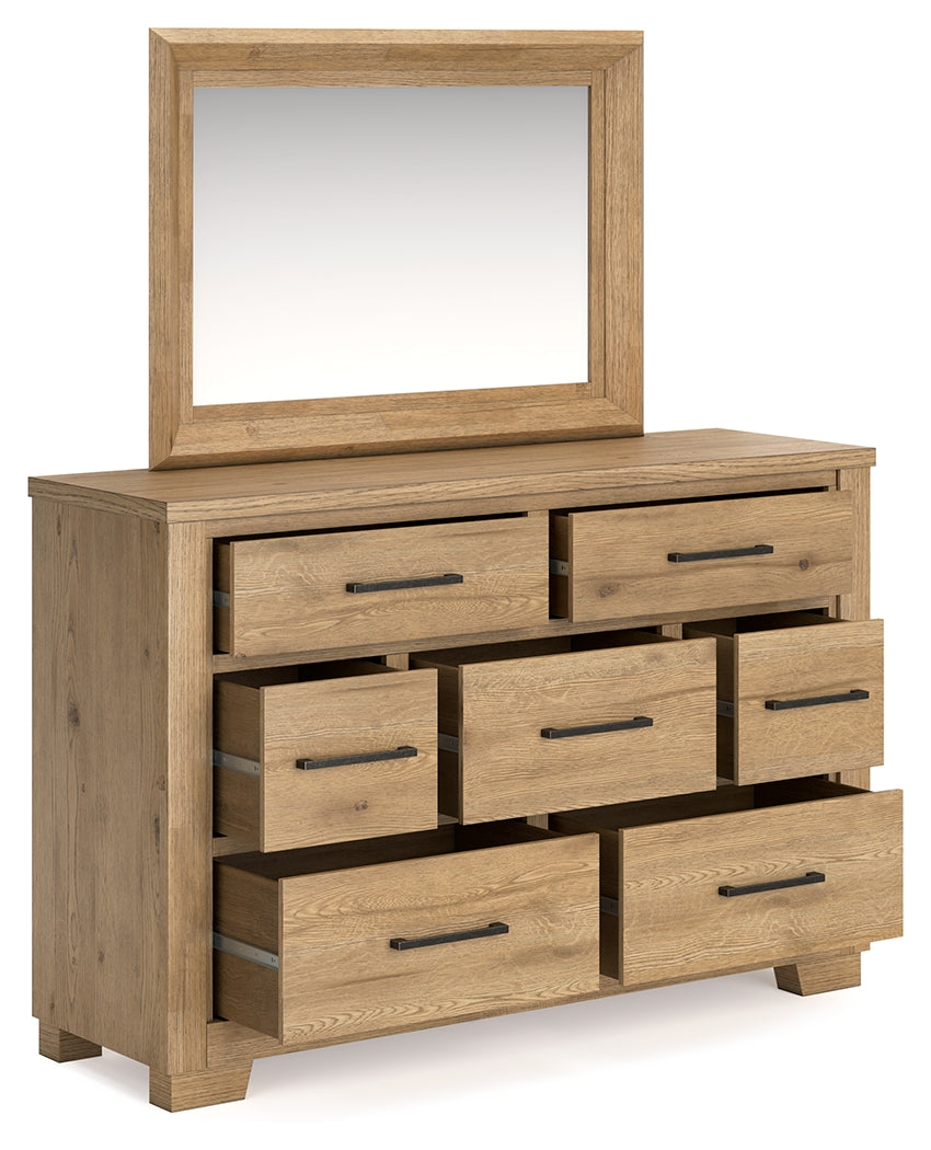 Galliden Brown King Panel Bedroom Set with Dresser and Mirror