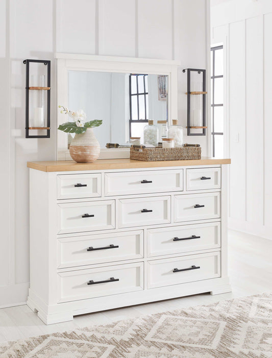 Ashbryn White/Natural Mirrored Dresser w/ 10 Drawers