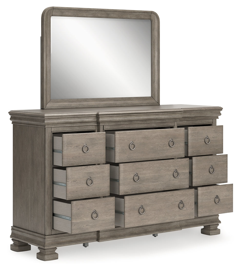 Lexorne Gray Dresser and Mirror