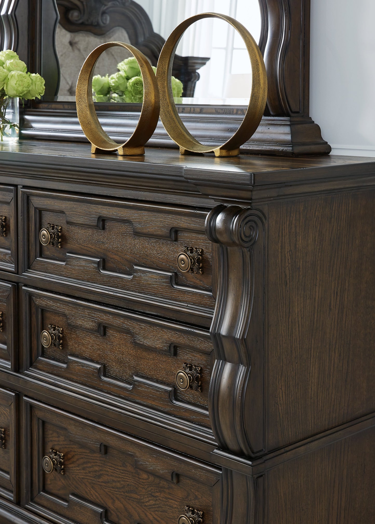 Maylee Dark Brown Dresser and Mirror