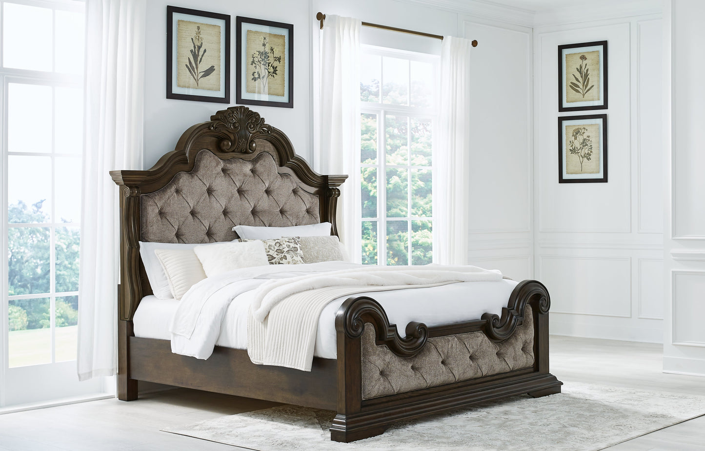 Maylee California King Upholstered Bedroom Set with Dresser and Mirror