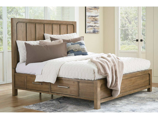 Cabalynn Light Brown Queen Panel Bed w/ 4 Storage Drawers