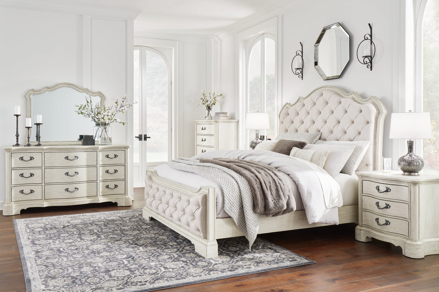 Arlendyne King Panel Bedroom Set with Dresser, Mirror, Chest and 2 Nightstands