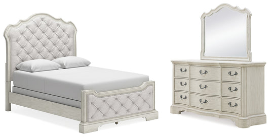 Arlendyne Queen Upholstered Bedroom set with, Dresser and Mirror