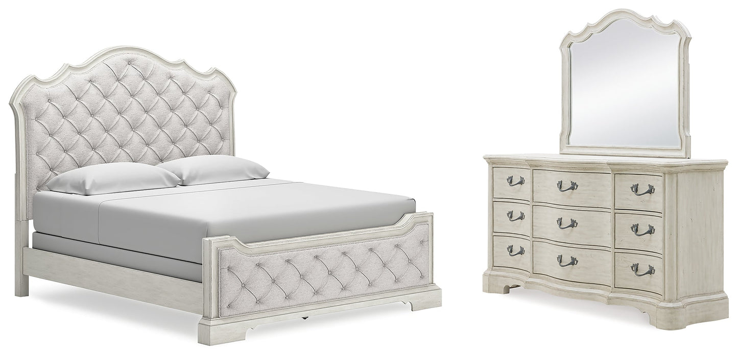 Arlendyne California King Upholstered Bedroom Set with Dresser and Mirror