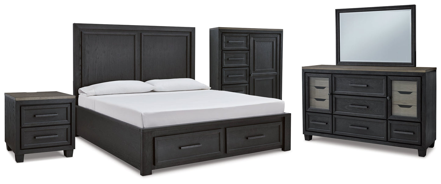 Foyland Black/Brown Cal King Panel Storage Bedroom Set with Dresser, Mirror, Chest and Nightstand