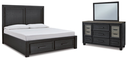 Foyland King Panel Storage Bedroom Set with Dresser and Mirror