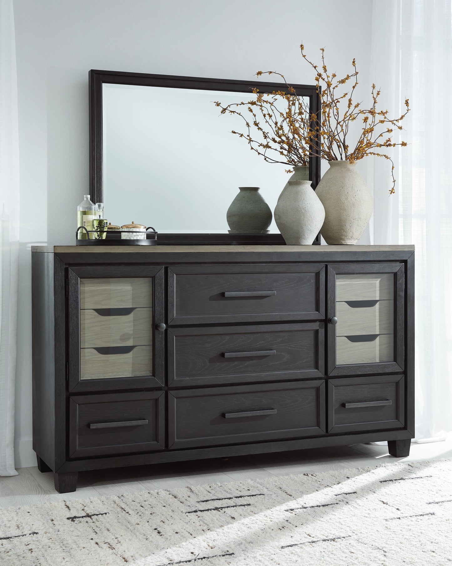 Foyland King Panel Storage Bedroom Set with Dresser and Mirror