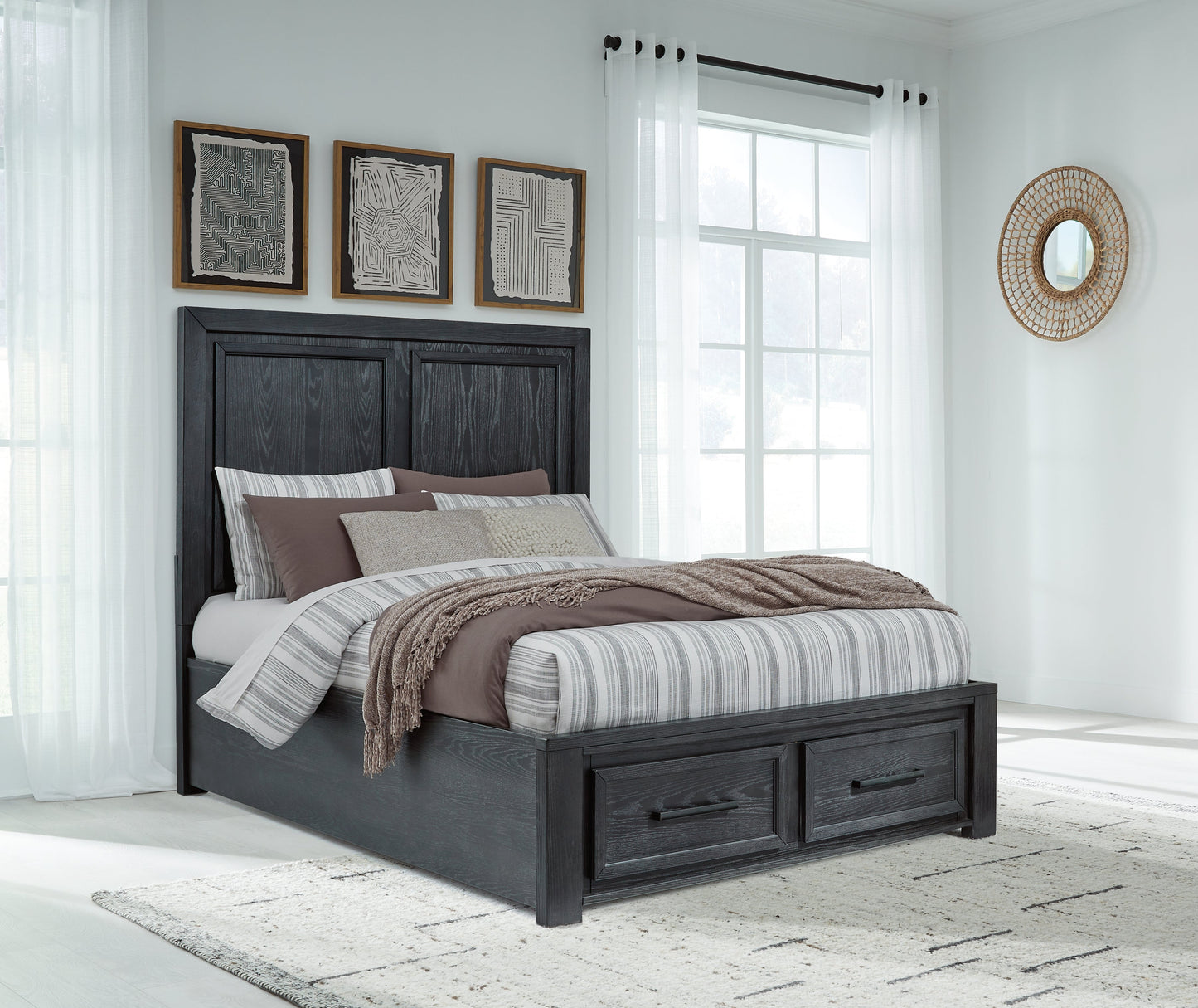 Foyland Black/Brown Queen Panel Storage Bed