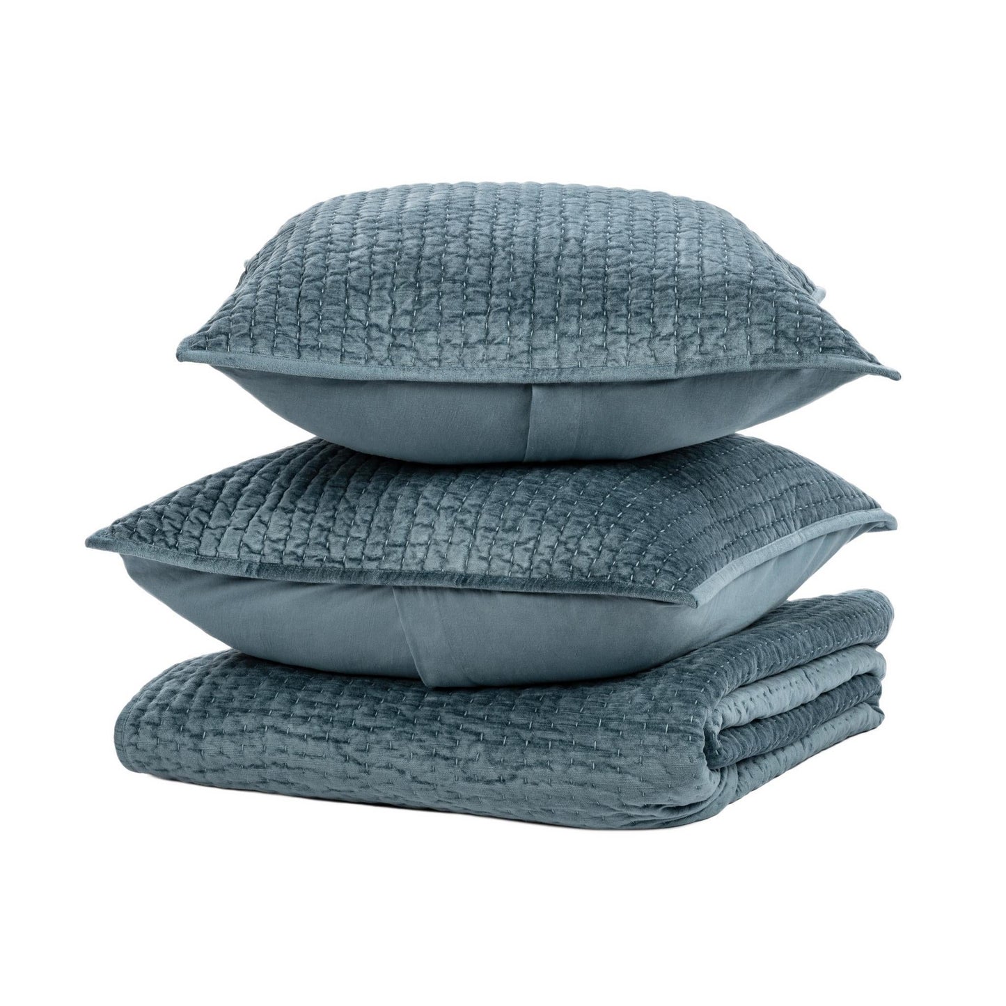Bari Stone Blue Velvet Quilt Collection