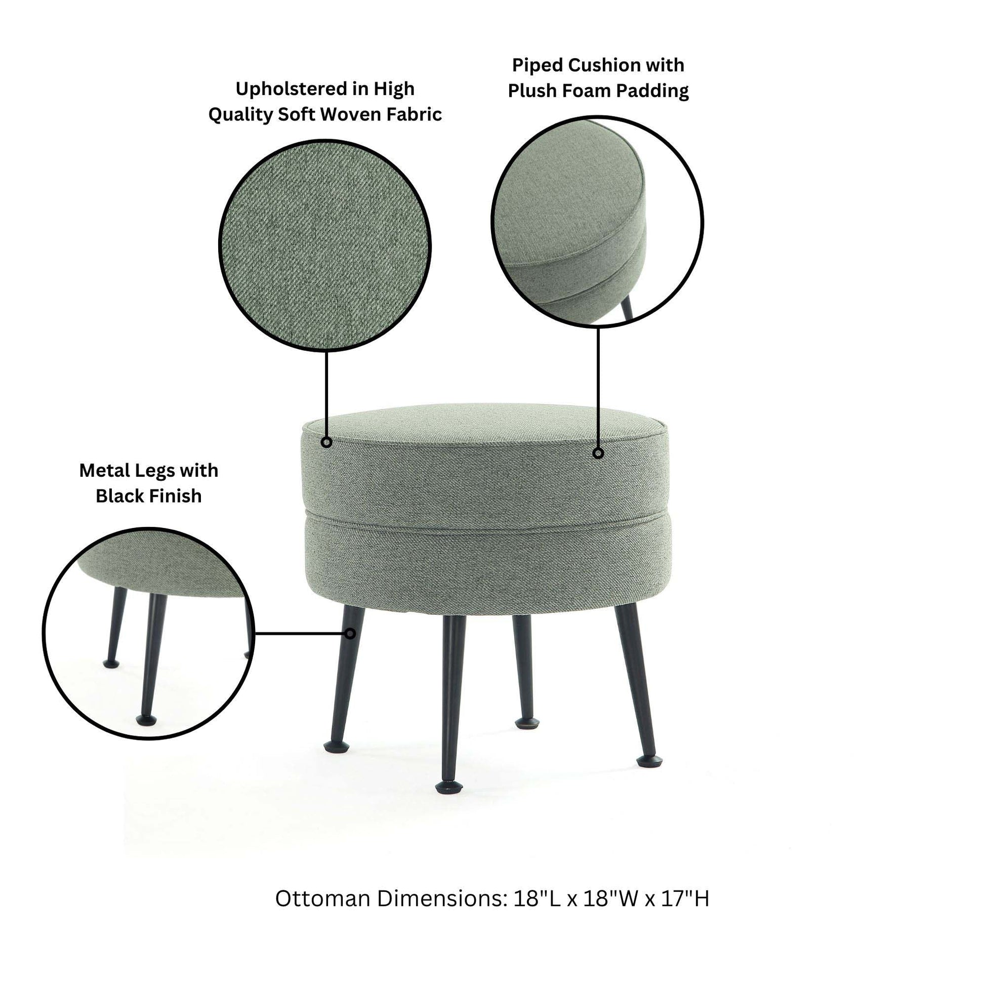 Bailey Ottoman in Sage Green with Black Feet - Ornate Home