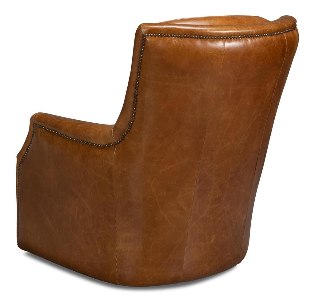 Baker Brown Leather Swivel Chair - Ornate Home