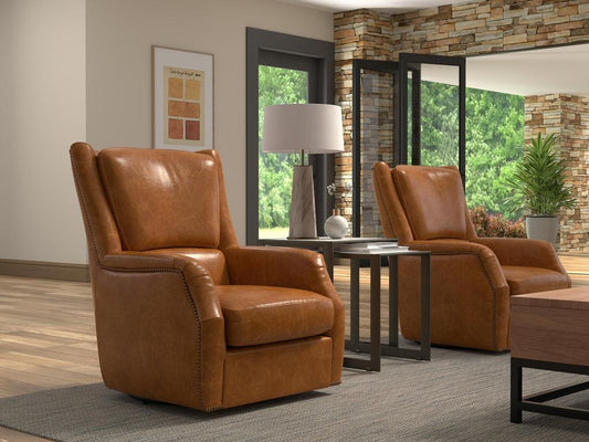 Baker Brown Leather Swivel Chair - Ornate Home