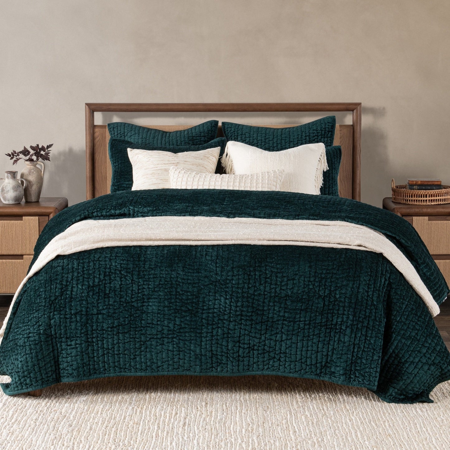 Bari Emerald Velvet Quilt Collection - Ornate Home