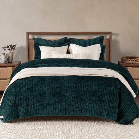 Bari Emerald Velvet Quilt Collection - Ornate Home