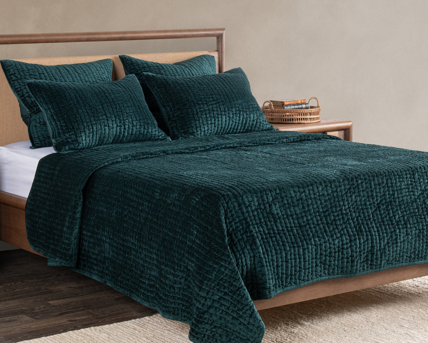 Bari Emerald Velvet Quilt Collection - Ornate Home