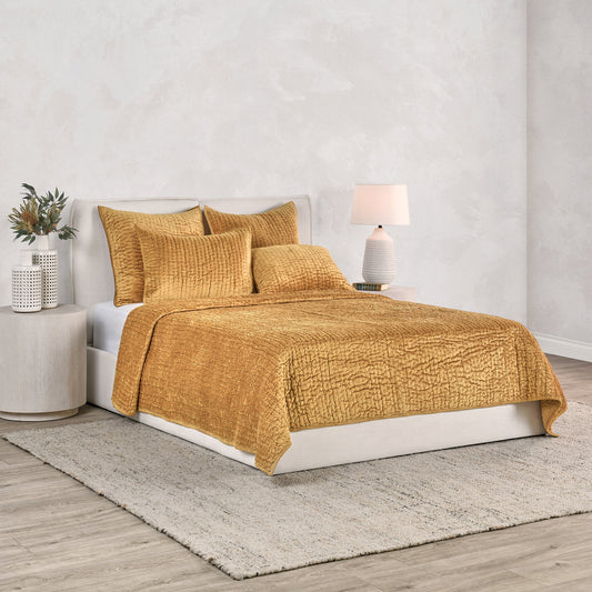 Bari Honey Gold Velvet Quilt Collection - Ornate Home