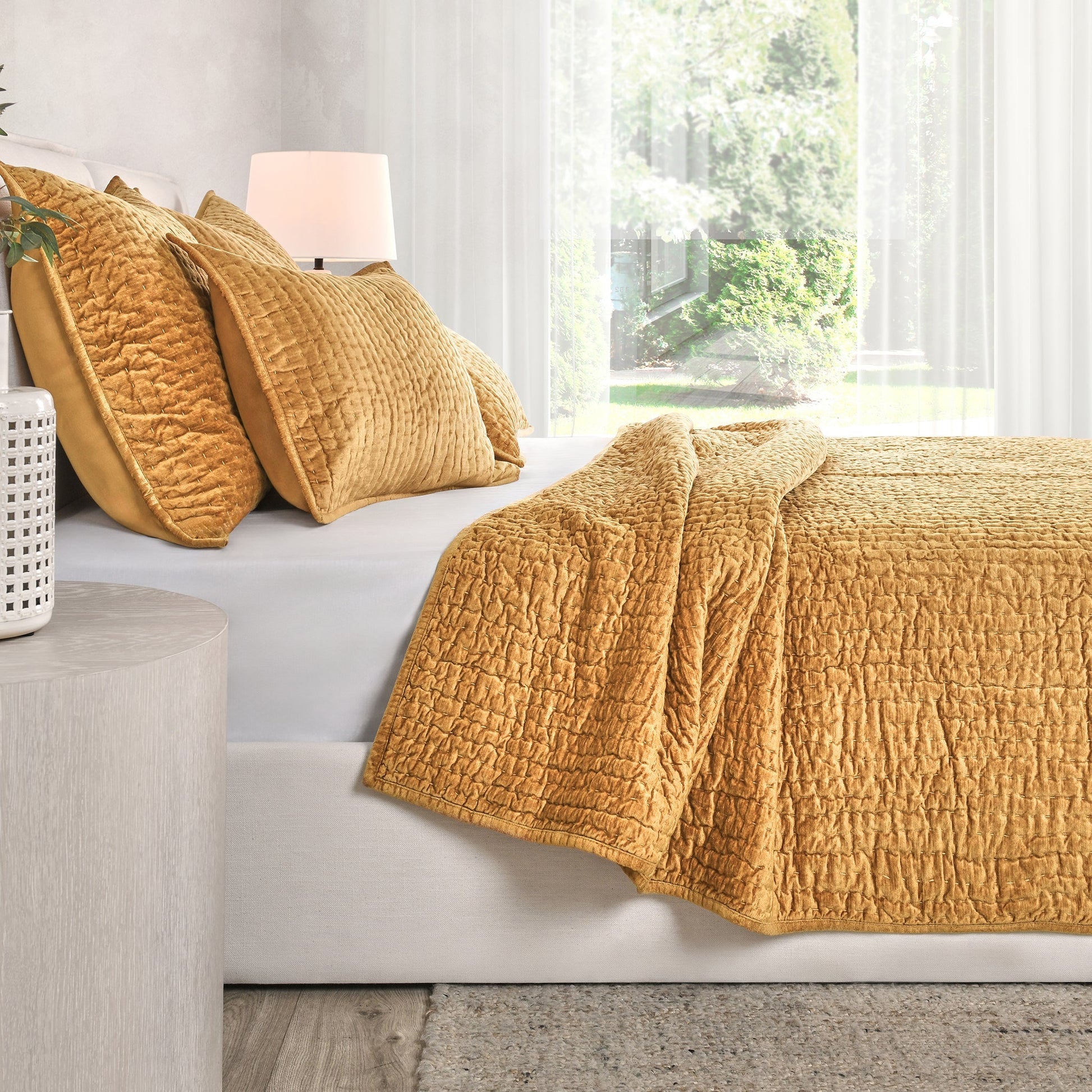Bari Honey Gold Velvet Quilt Collection - Ornate Home