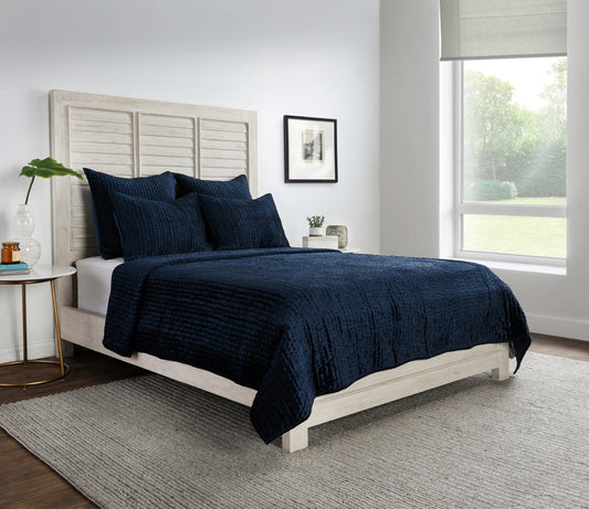 Bari Ocean Blue Velvet Quilt Collection - Ornate Home