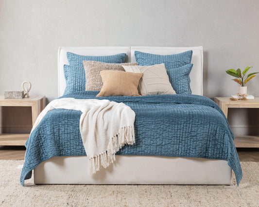 Bari Stone Blue Velvet Quilt Collection - Ornate Home
