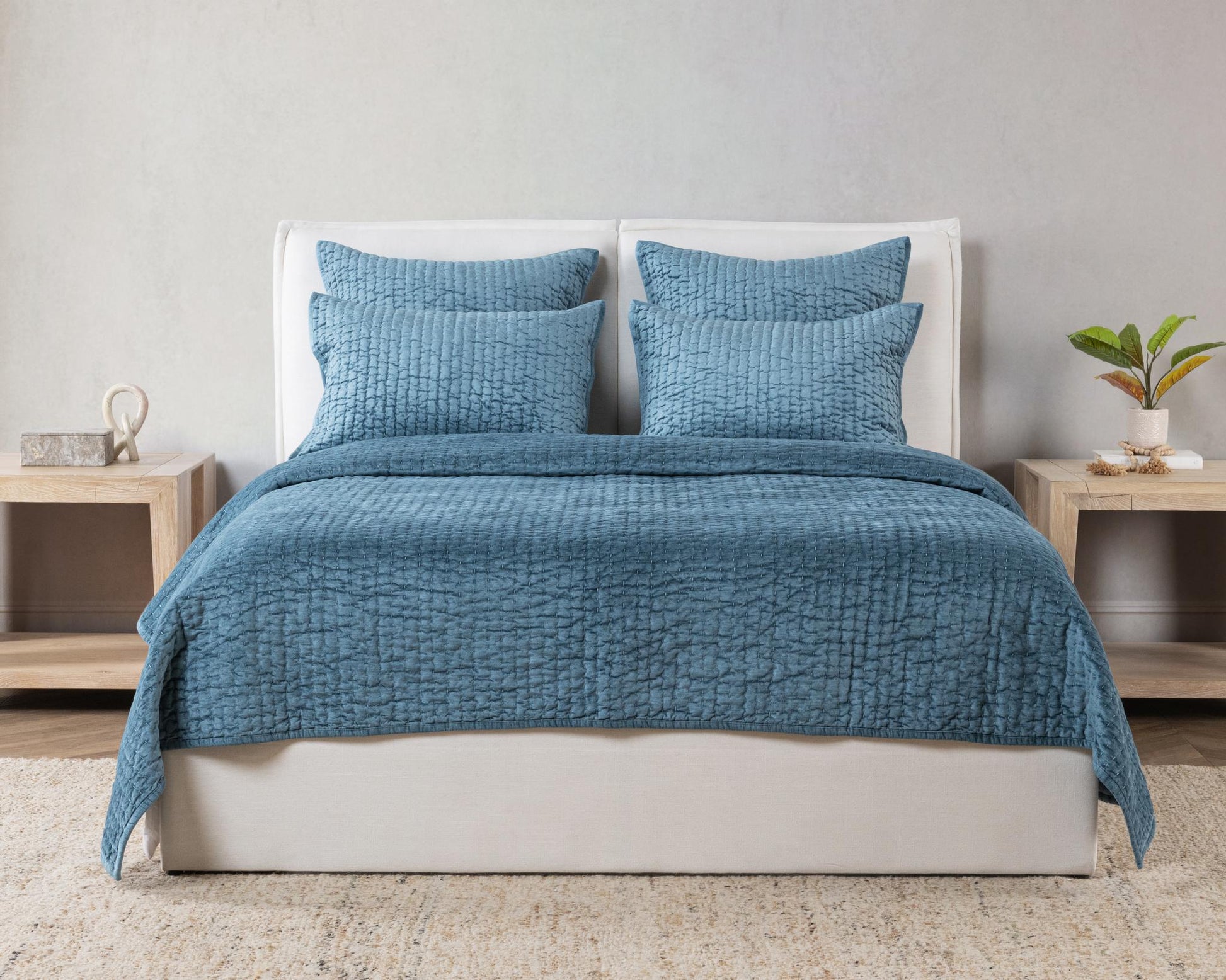 Bari Stone Blue Velvet Quilt Collection - Ornate Home