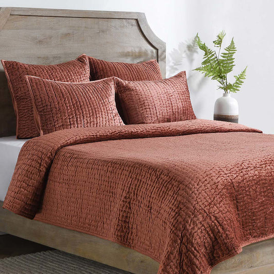 Bari Terracotta Velvet Quilt Collection - Ornate Home