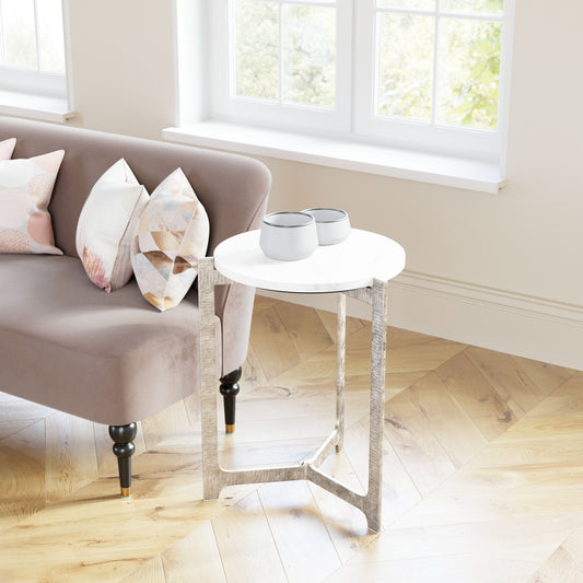 Barmas White & Silver Side Table - Ornate Home