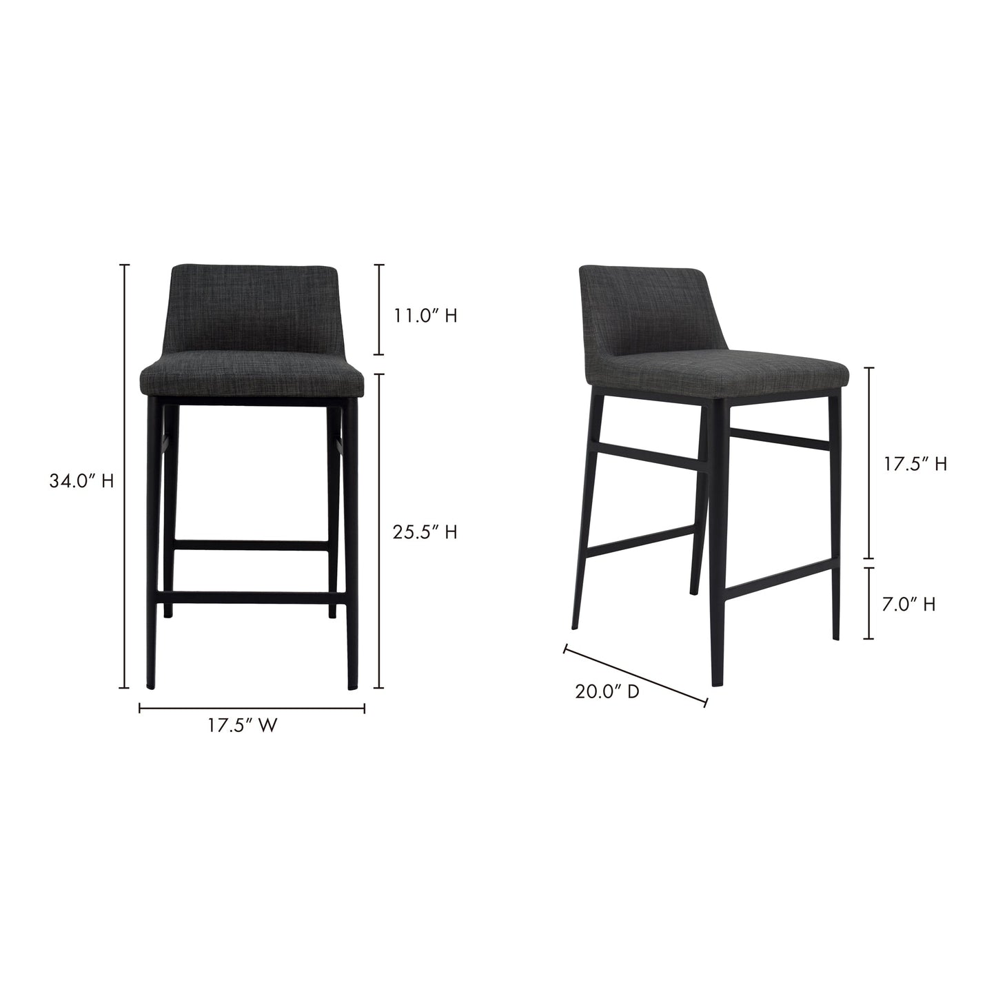 Baron Charcoal Grey Counter Stool - Ornate Home