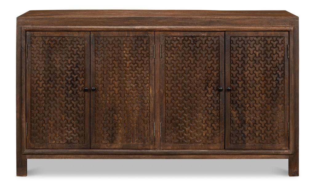 Battle Chainmail Brown Four Door Sideboard - Ornate Home