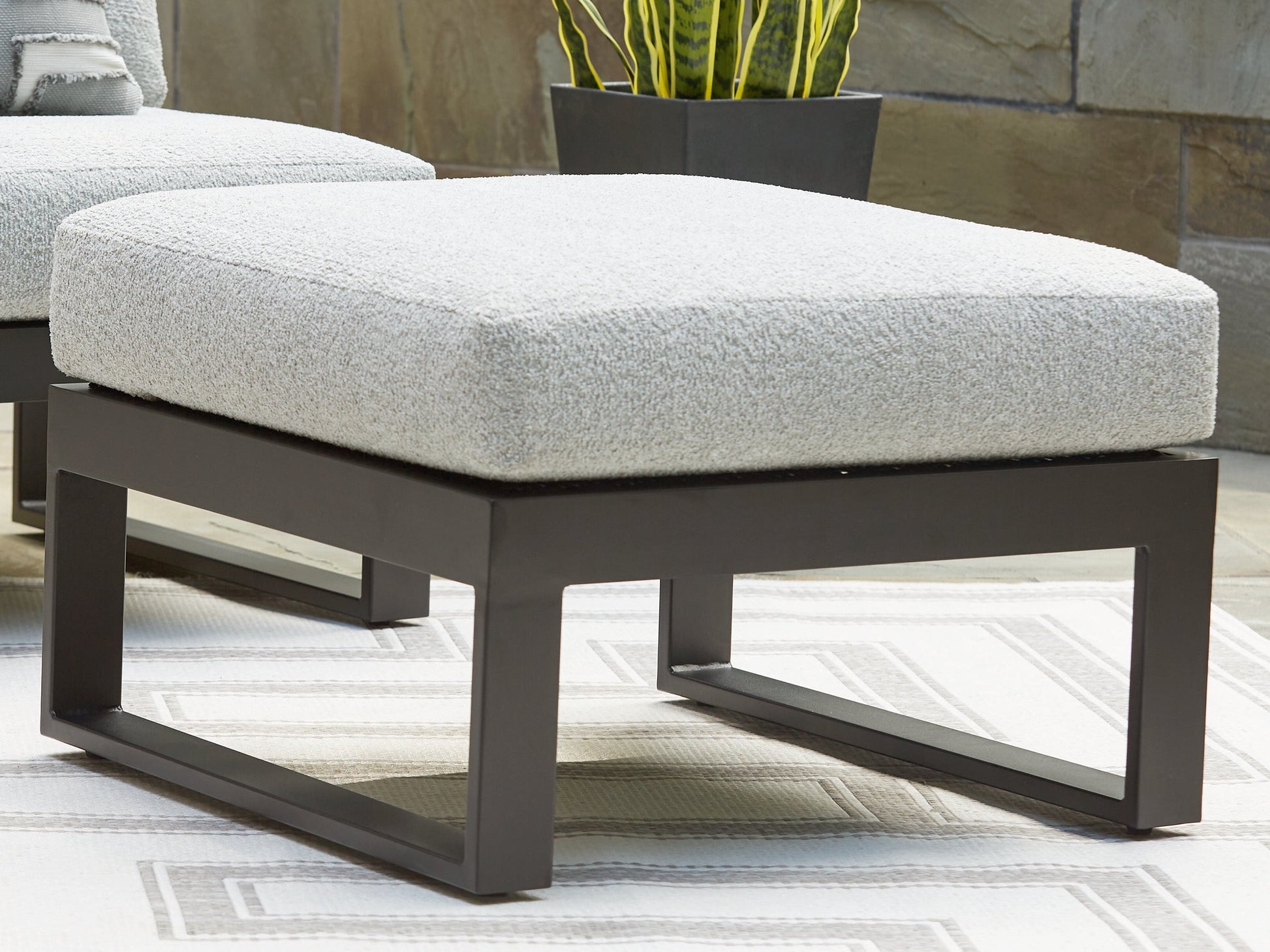 Beachloft Black/Gray Outdoor Ottoman with Cushion- Viva Furn