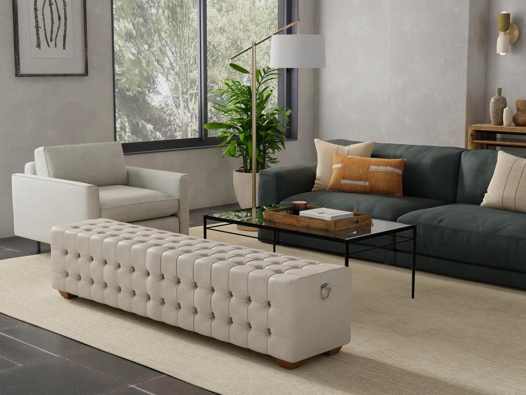Beam Beige Bench Tufted Linen - Ornate Home