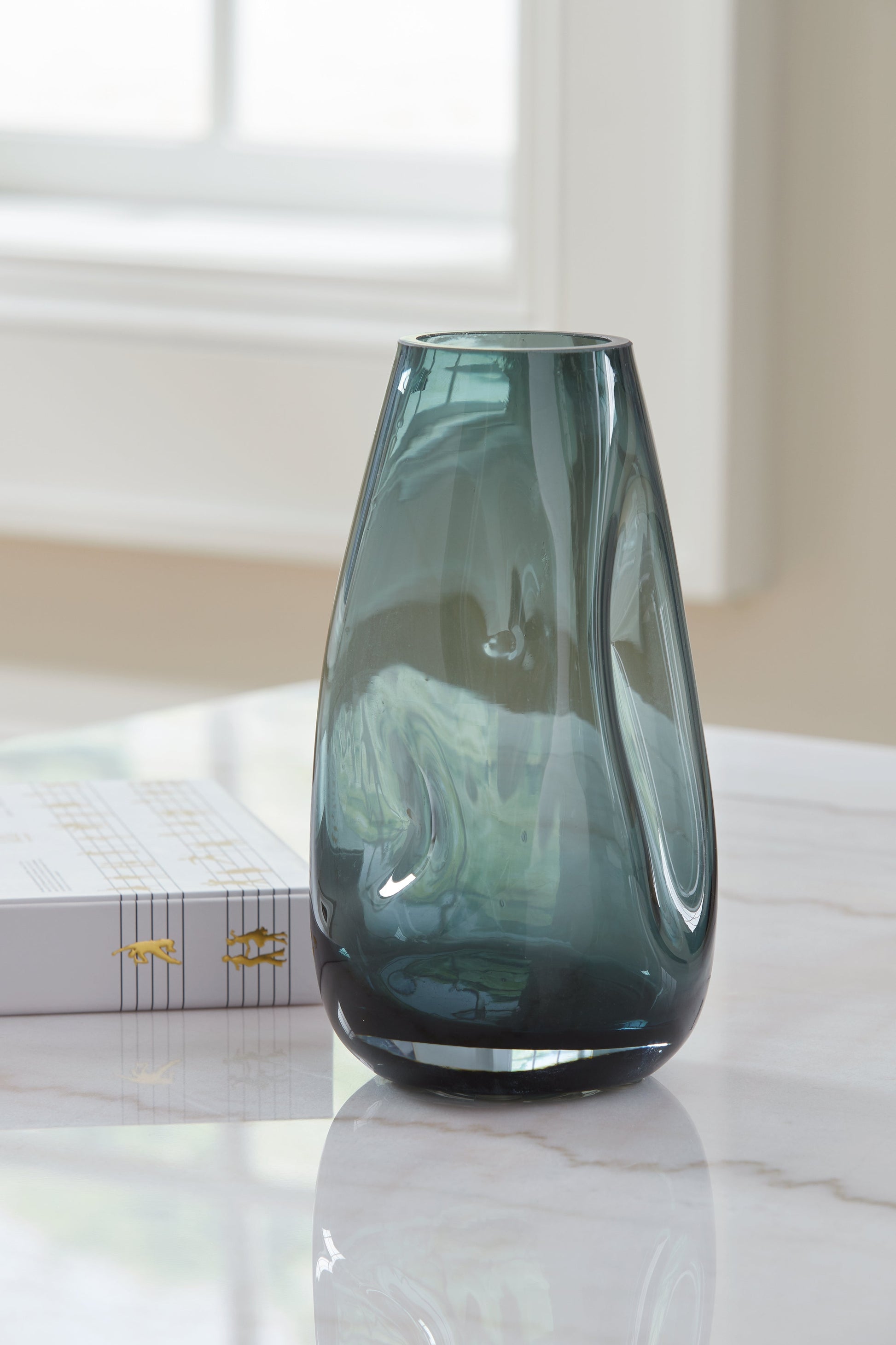 Beamund Teal Blue Curved Vase- Viva Furn