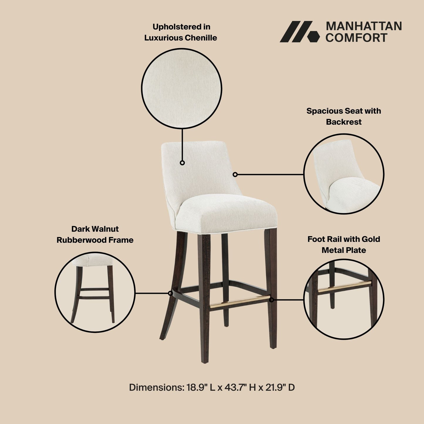 Beever Barstool in Cream (set of 2) - Ornate Home