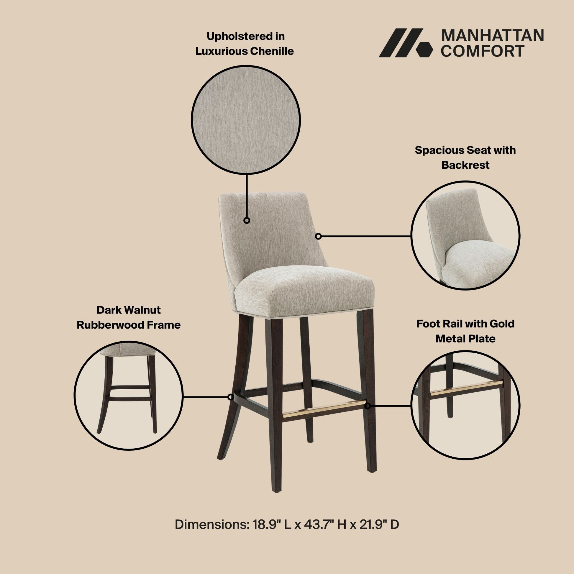 Beever Barstool in Taupe (set of 2) - Ornate Home