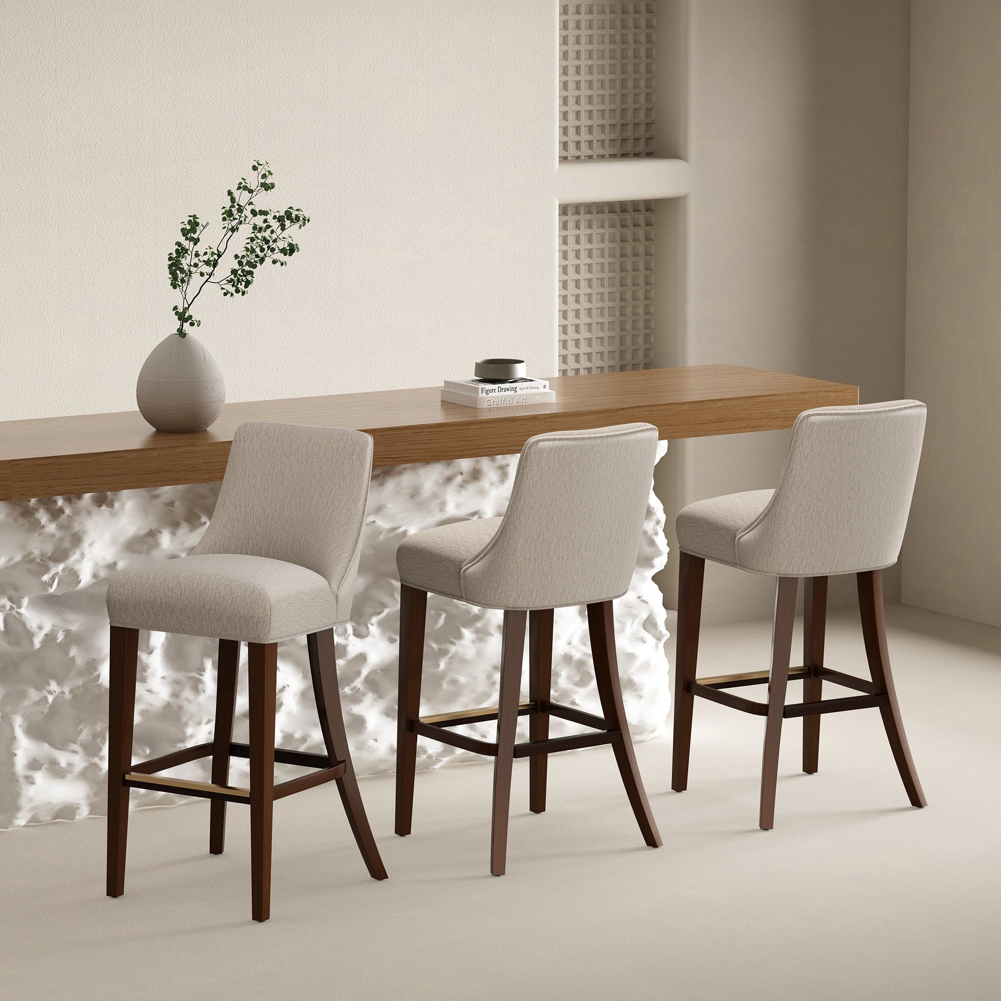Beever Barstool in Taupe (set of 3) - Ornate Home