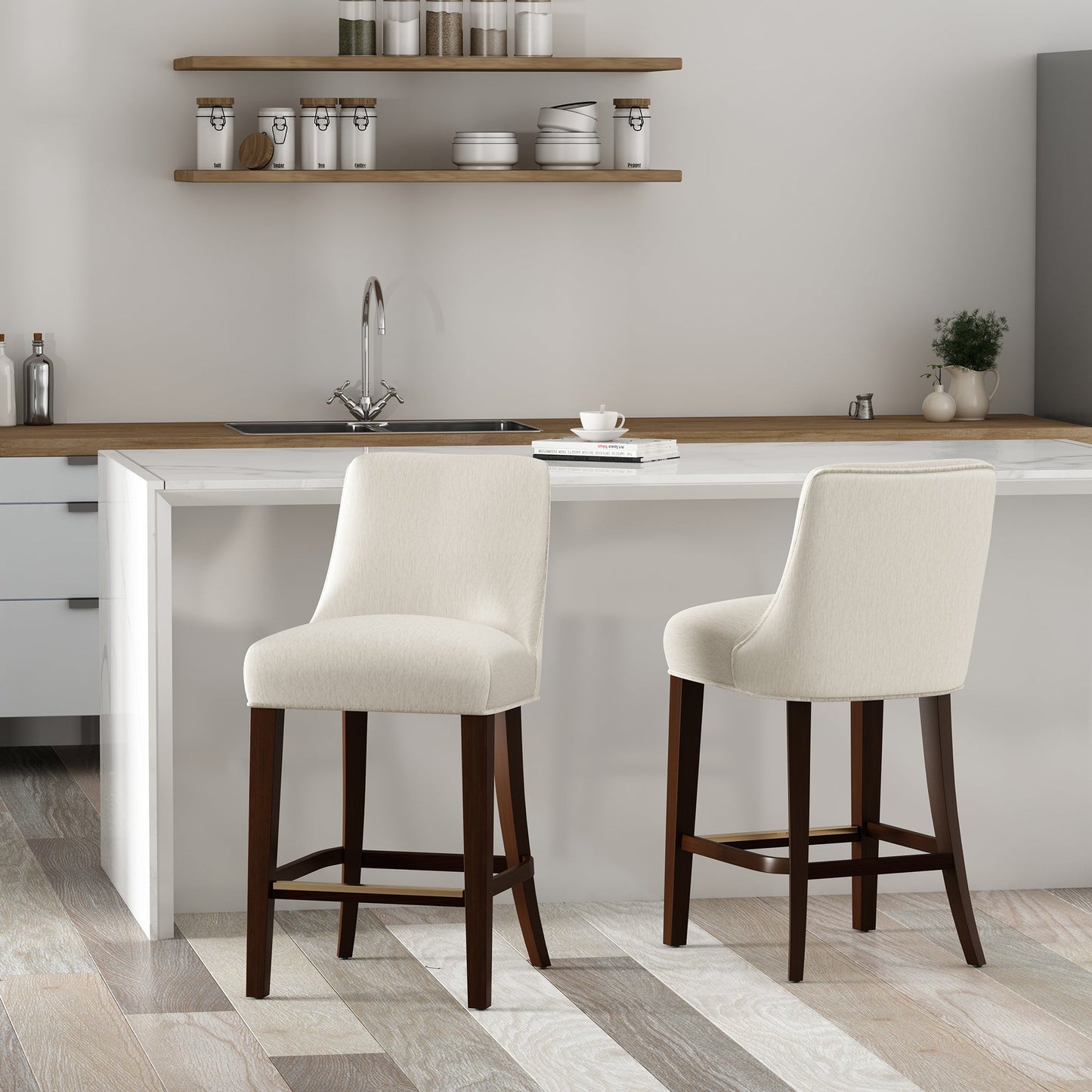 Beever Counter Stool in Cream (set of 2) - Ornate Home