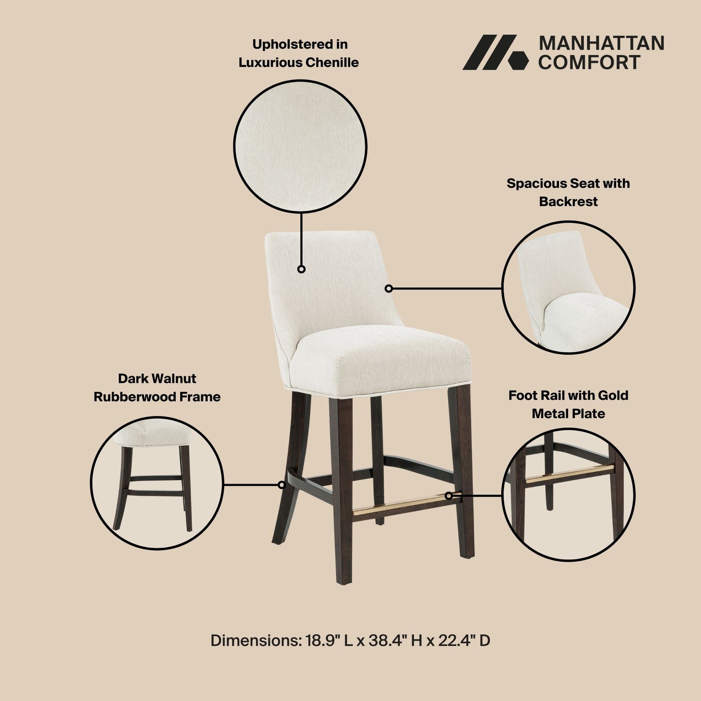 Beever Counter Stool in Cream (set of 2) - Ornate Home