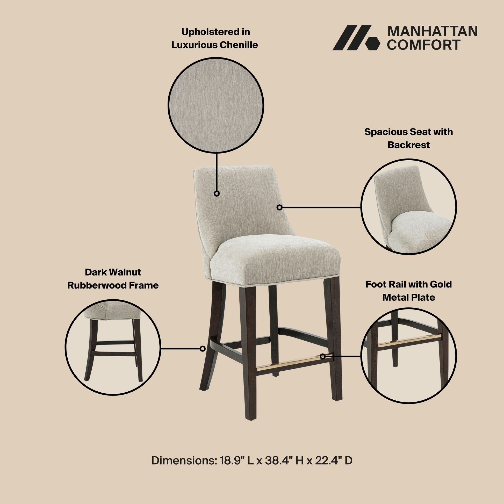 Beever Counter Stool in Taupe (set of 2) - Ornate Home