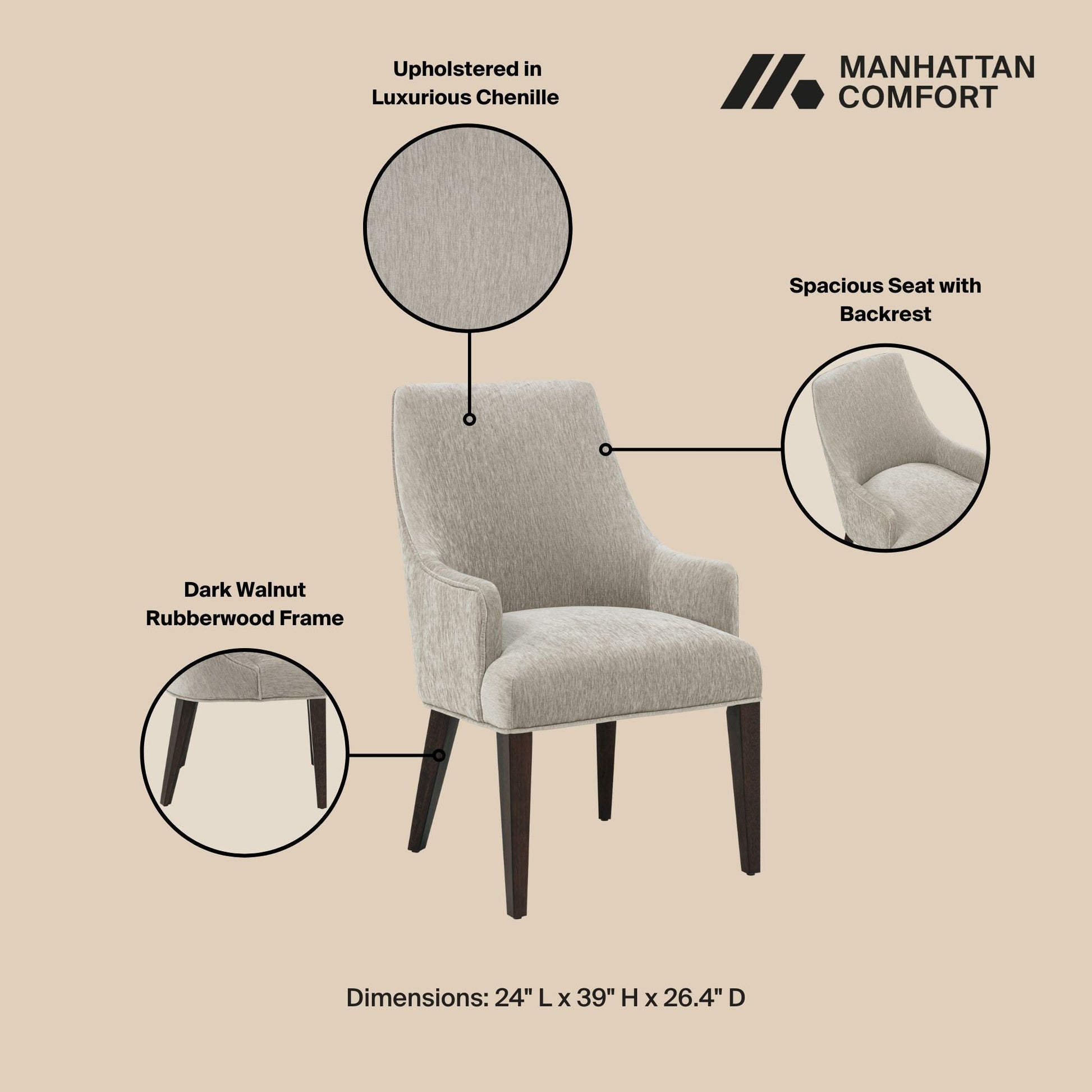 Beever Dining Armchair in Taupe - Ornate Home